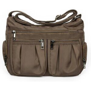 Women Coffee-m Nylon Water Resistant Anti Theft Travel Crossbody Shoulder Bag